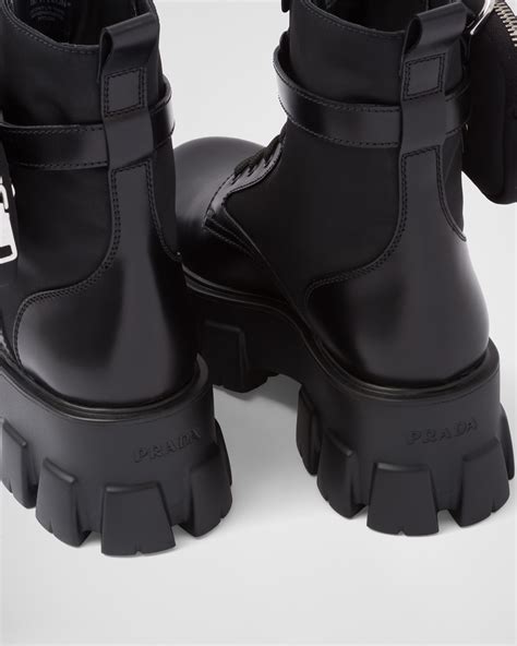 prada monolith leather and nylon fabric boots|prada monolith boots price.